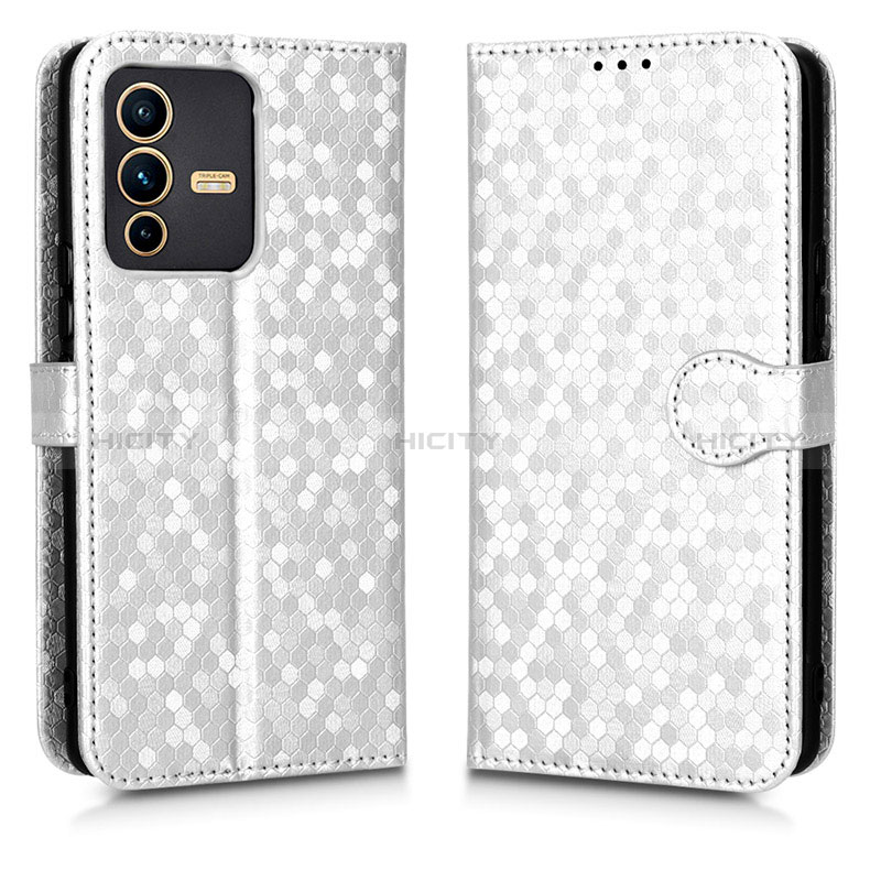 Coque Portefeuille Livre Cuir Etui Clapet C01X pour Vivo V23 Pro 5G Argent Plus