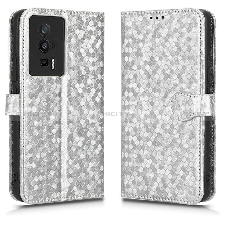 Coque Portefeuille Livre Cuir Etui Clapet C01X pour Xiaomi Poco F5 Pro 5G Argent Plus