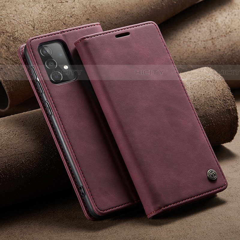 Coque Portefeuille Livre Cuir Etui Clapet C02S pour Samsung Galaxy A52 5G Vin Rouge Plus