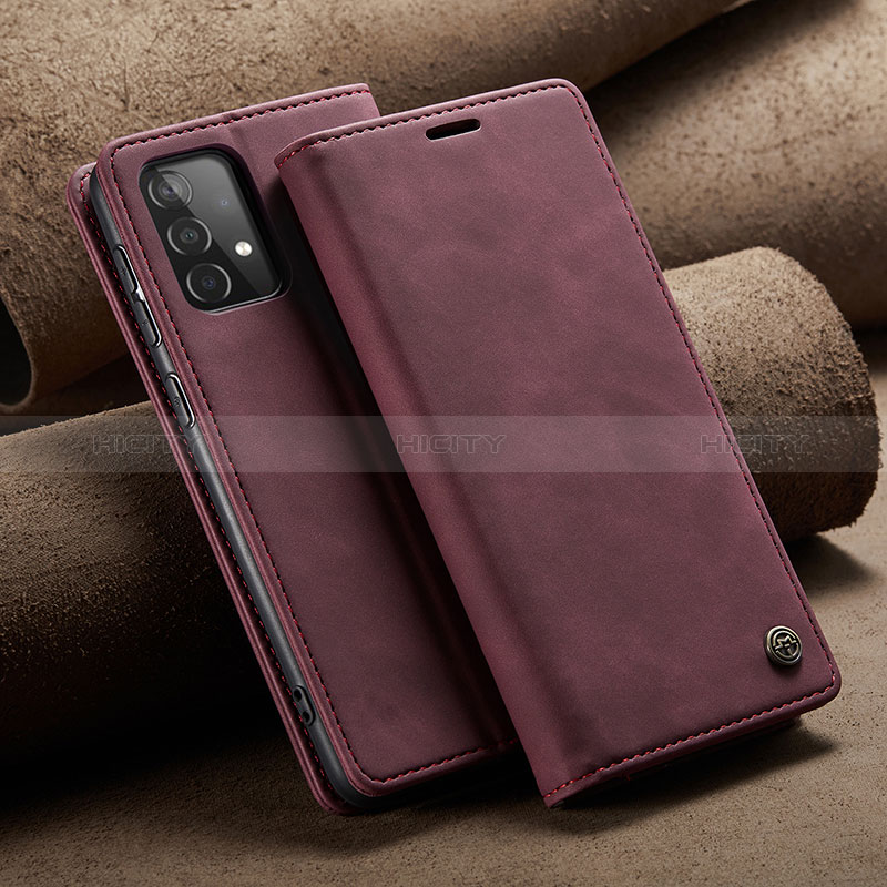 Coque Portefeuille Livre Cuir Etui Clapet C02S pour Samsung Galaxy A52s 5G Vin Rouge Plus