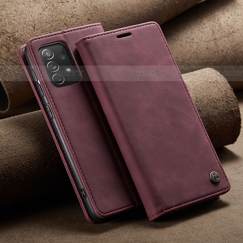 Coque Portefeuille Livre Cuir Etui Clapet C02S pour Samsung Galaxy A72 5G Vin Rouge Plus