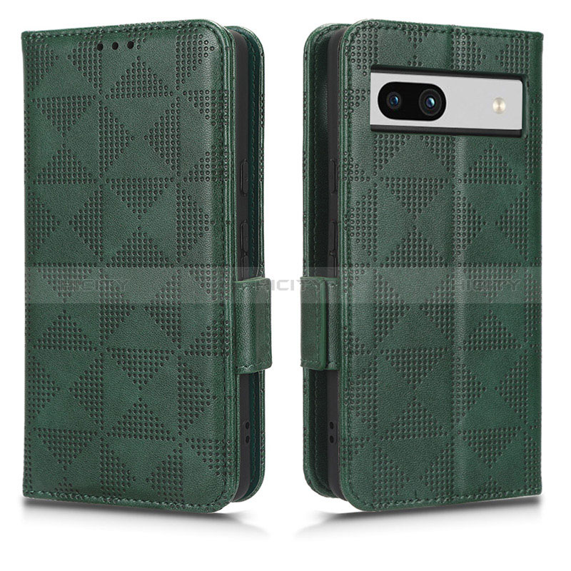 Coque Portefeuille Livre Cuir Etui Clapet C02X pour Google Pixel 7a 5G Vert Plus