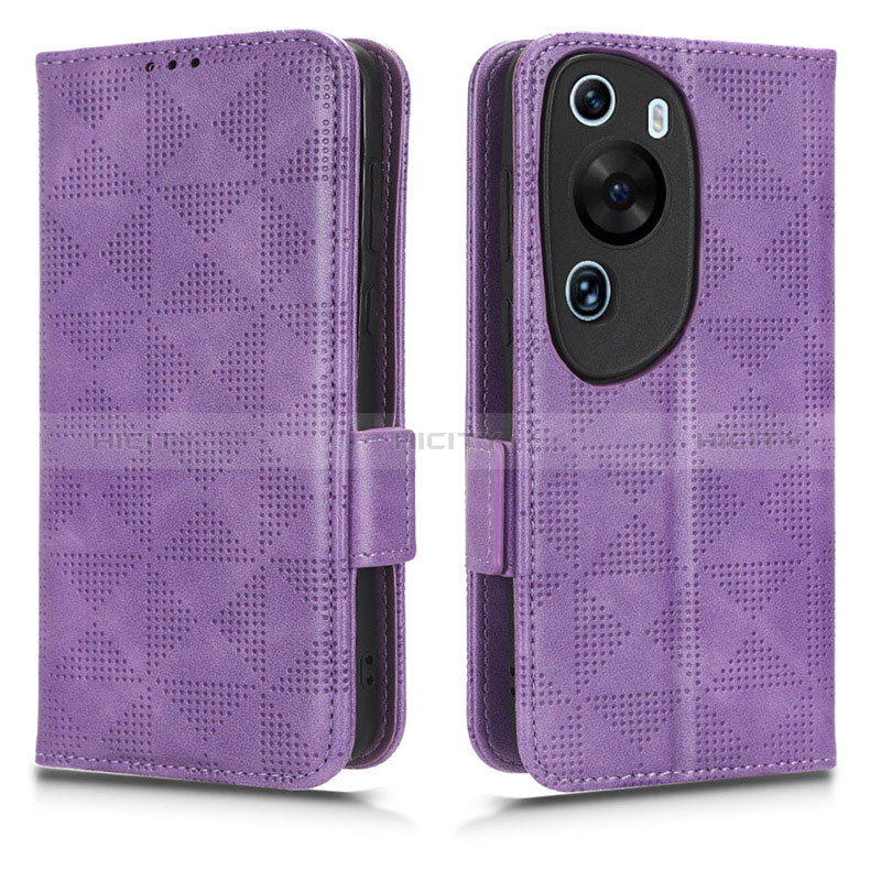 Coque Portefeuille Livre Cuir Etui Clapet C02X pour Huawei P60 Art Violet Plus