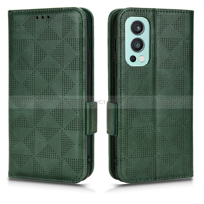 Coque Portefeuille Livre Cuir Etui Clapet C02X pour OnePlus Nord 2 5G Vert Plus