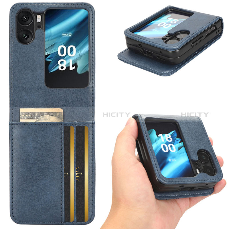 Coque Portefeuille Livre Cuir Etui Clapet C02X pour Oppo Find N2 Flip 5G Bleu Plus