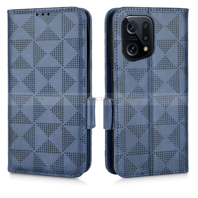 Coque Portefeuille Livre Cuir Etui Clapet C02X pour Oppo Find X5 5G Bleu Plus