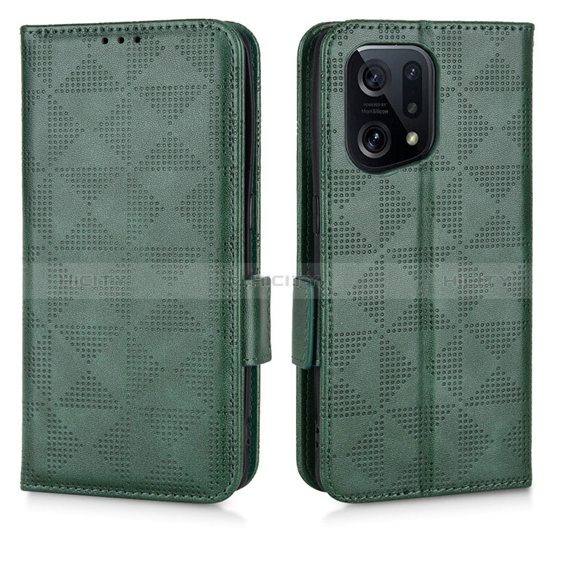 Coque Portefeuille Livre Cuir Etui Clapet C02X pour Oppo Find X5 5G Vert Plus