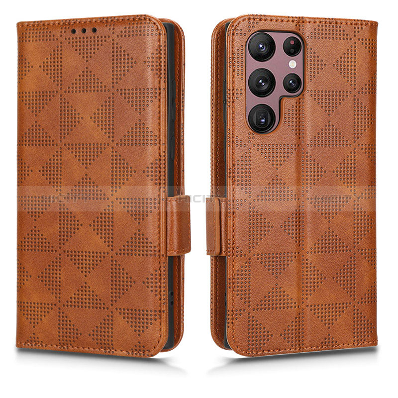 Coque Portefeuille Livre Cuir Etui Clapet C02X pour Samsung Galaxy S22 Ultra 5G Marron Plus