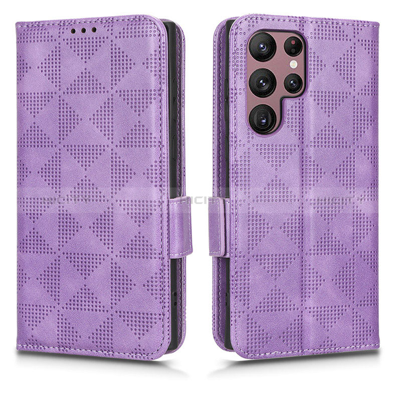 Coque Portefeuille Livre Cuir Etui Clapet C02X pour Samsung Galaxy S22 Ultra 5G Violet Plus