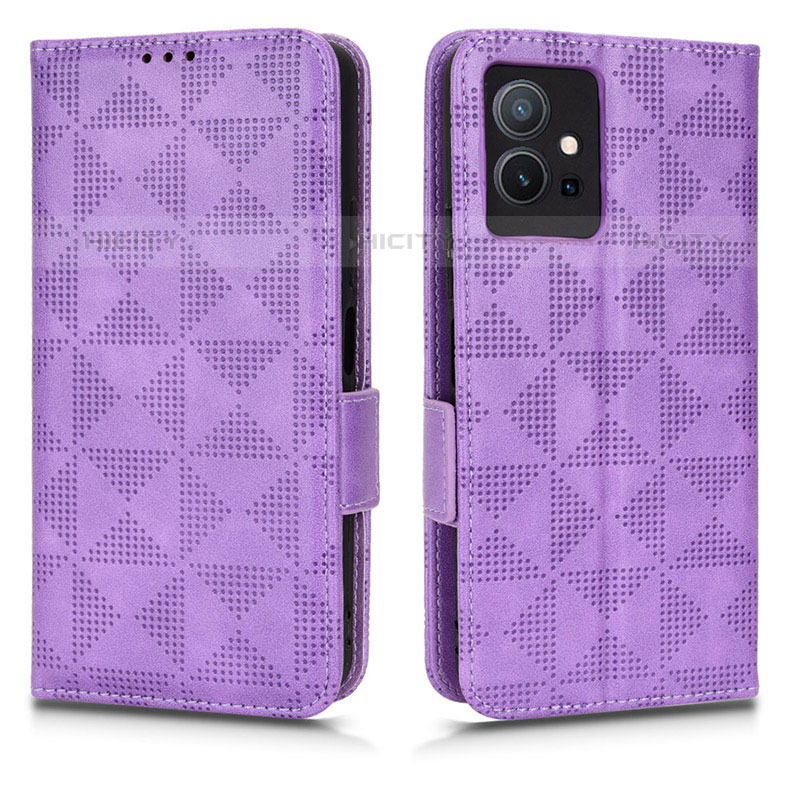 Coque Portefeuille Livre Cuir Etui Clapet C02X pour Vivo T1 5G India Violet Plus