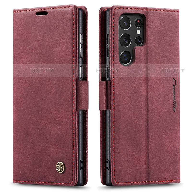 Coque Portefeuille Livre Cuir Etui Clapet C03S pour Samsung Galaxy S21 Ultra 5G Vin Rouge Plus