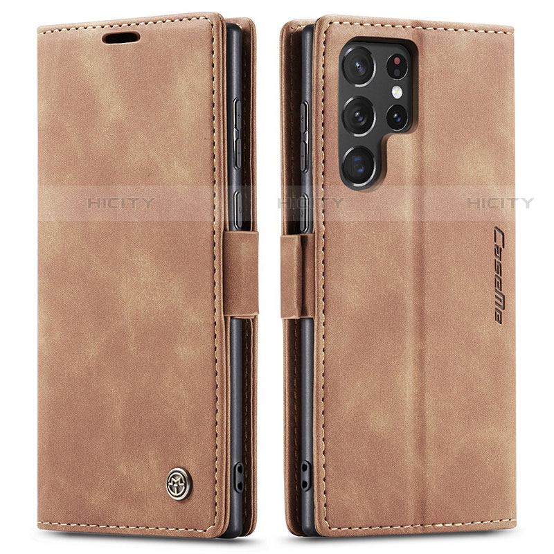 Coque Portefeuille Livre Cuir Etui Clapet C03S pour Samsung Galaxy S22 Ultra 5G Brun Clair Plus