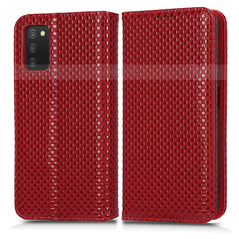 Coque Portefeuille Livre Cuir Etui Clapet C03X pour Samsung Galaxy M02s Rouge Plus