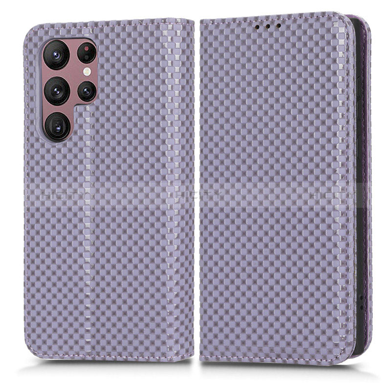 Coque Portefeuille Livre Cuir Etui Clapet C03X pour Samsung Galaxy S22 Ultra 5G Violet Plus