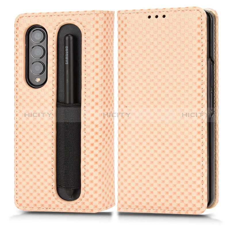 Coque Portefeuille Livre Cuir Etui Clapet C03X pour Samsung Galaxy Z Fold3 5G Or Plus