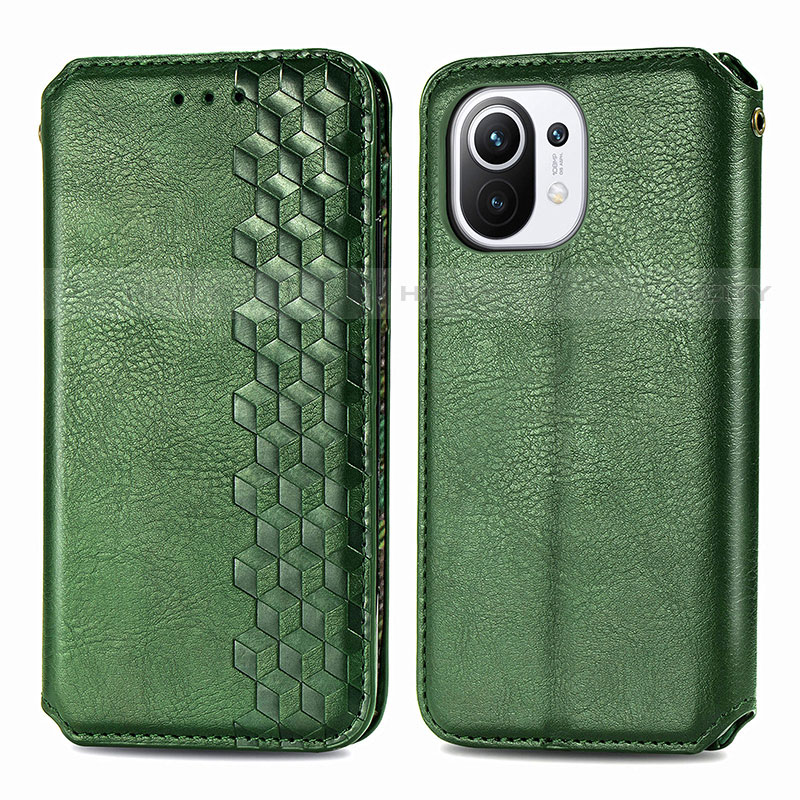 Coque Portefeuille Livre Cuir Etui Clapet C04 pour Xiaomi Mi 11 5G Vert Plus