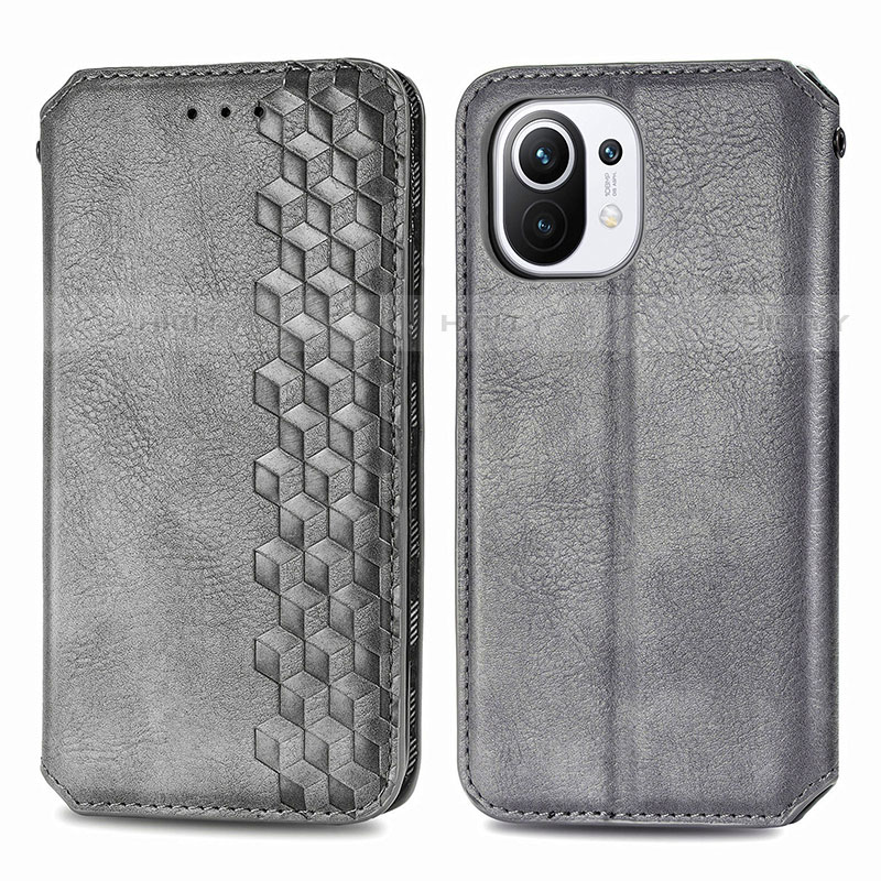 Coque Portefeuille Livre Cuir Etui Clapet C04 pour Xiaomi Mi 11 Lite 5G NE Gris Plus