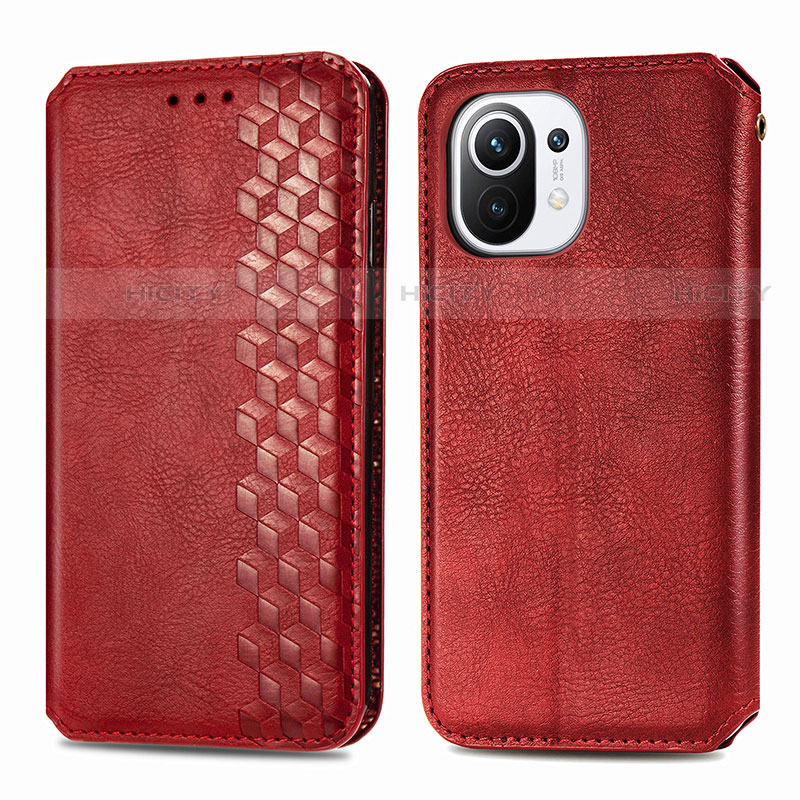 Coque Portefeuille Livre Cuir Etui Clapet C04 pour Xiaomi Mi 11 Lite 5G NE Rouge Plus