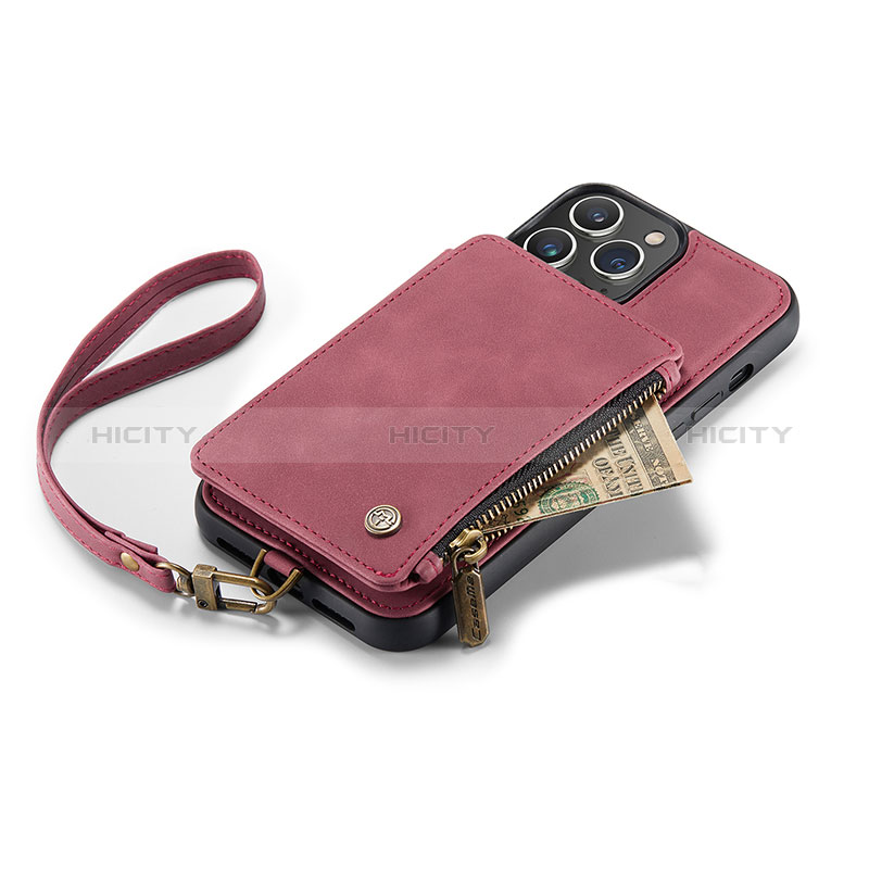 Coque Portefeuille Livre Cuir Etui Clapet C04S pour Apple iPhone 13 Pro Max Rouge Plus