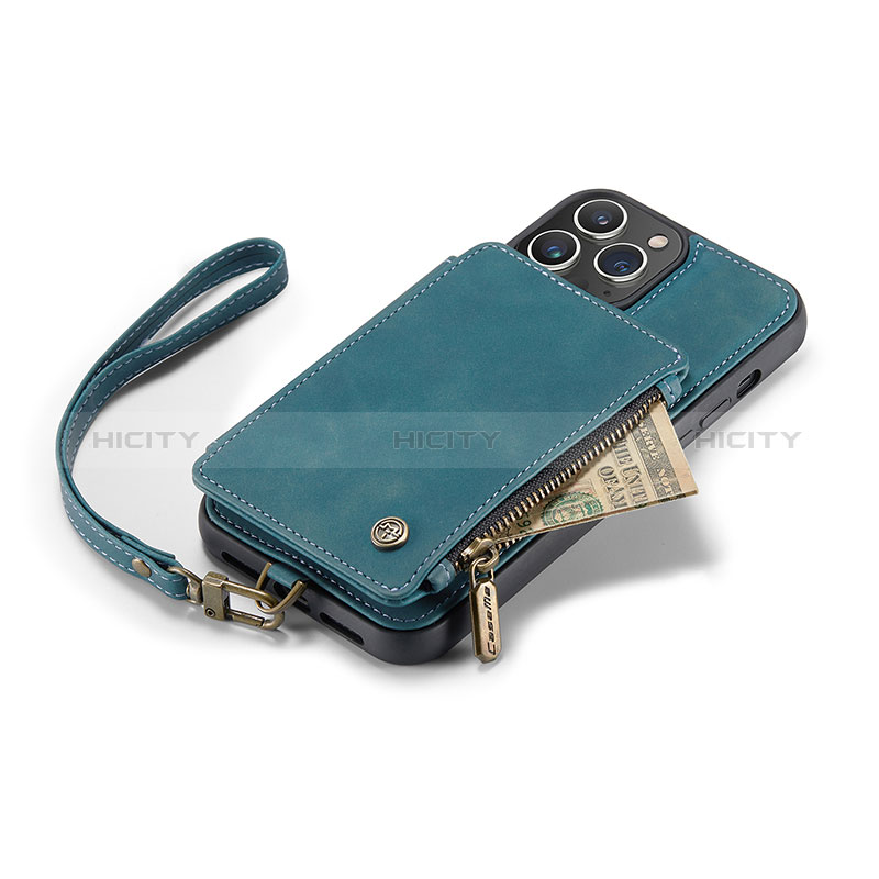 Coque Portefeuille Livre Cuir Etui Clapet C04S pour Apple iPhone 15 Pro Bleu Plus