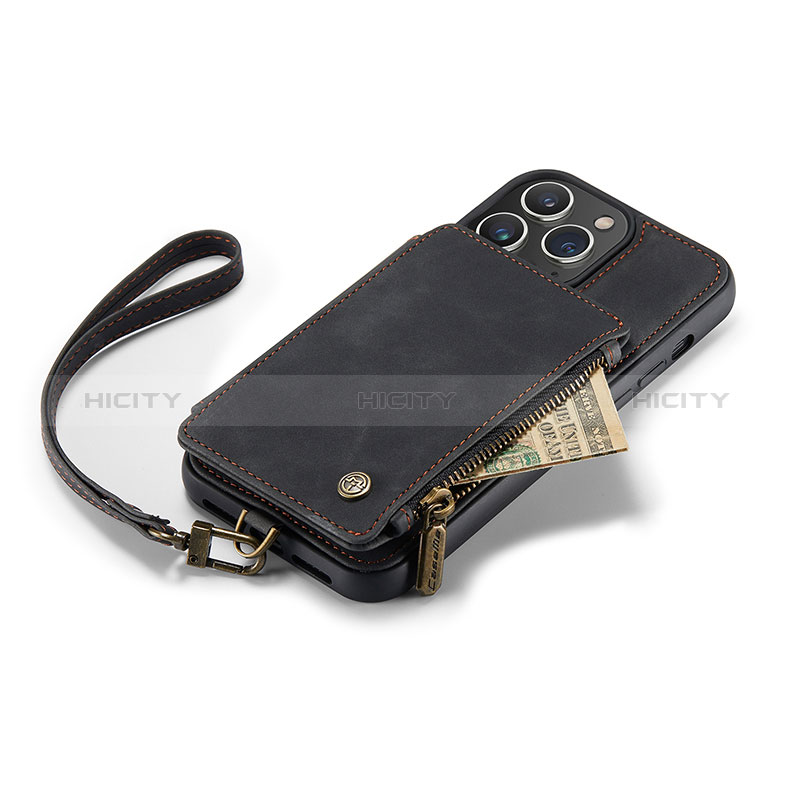 Coque Portefeuille Livre Cuir Etui Clapet C04S pour Apple iPhone 15 Pro Max Noir Plus