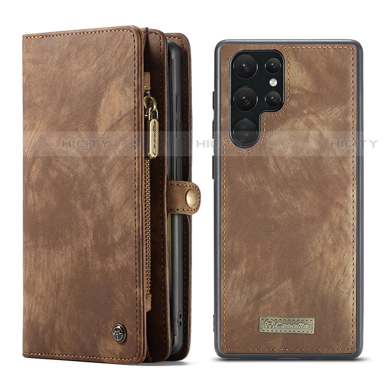 Coque Portefeuille Livre Cuir Etui Clapet C04S pour Samsung Galaxy S22 Ultra 5G Marron Plus