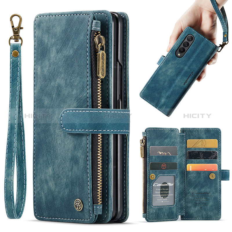 Coque Portefeuille Livre Cuir Etui Clapet C04S pour Samsung Galaxy Z Fold3 5G Bleu Plus