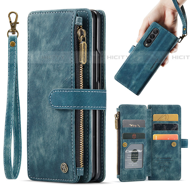 Coque Portefeuille Livre Cuir Etui Clapet C04S pour Samsung Galaxy Z Fold4 5G Bleu Plus