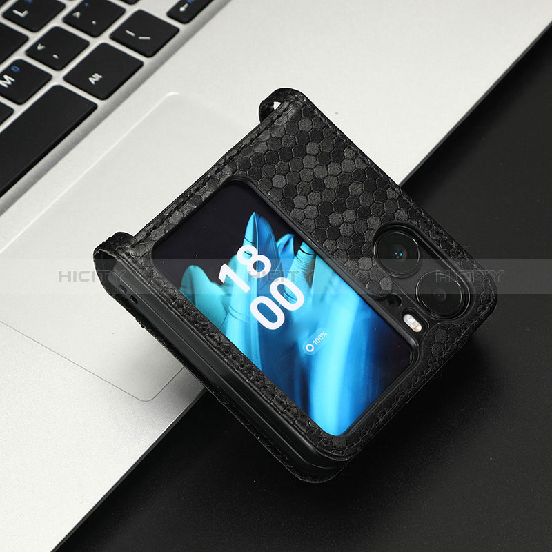 Coque Portefeuille Livre Cuir Etui Clapet C04X pour Oppo Find N2 Flip 5G Noir Plus