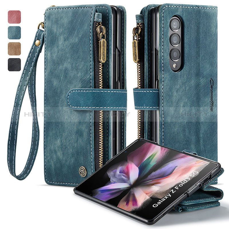 Coque Portefeuille Livre Cuir Etui Clapet C05S pour Samsung Galaxy Z Fold3 5G Bleu Plus