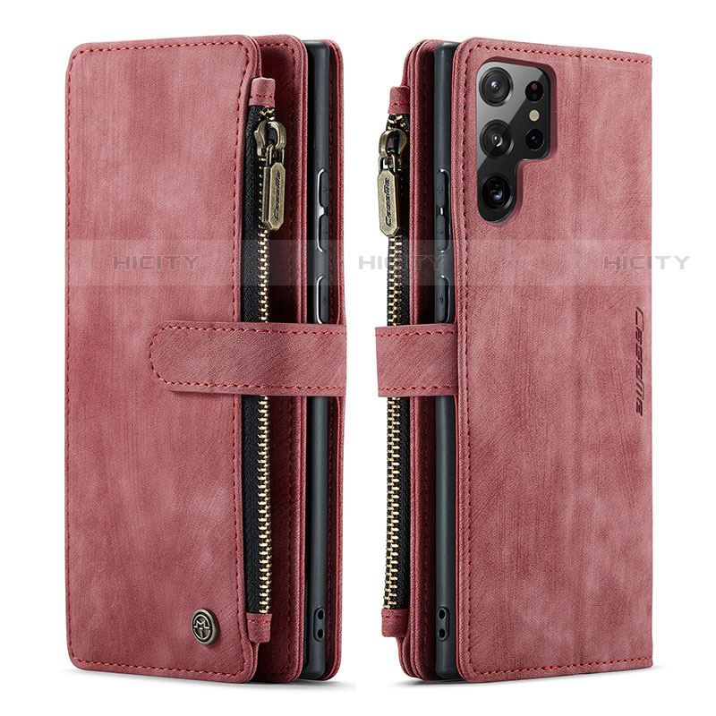 Coque Portefeuille Livre Cuir Etui Clapet C06S pour Samsung Galaxy S21 Ultra 5G Rouge Plus