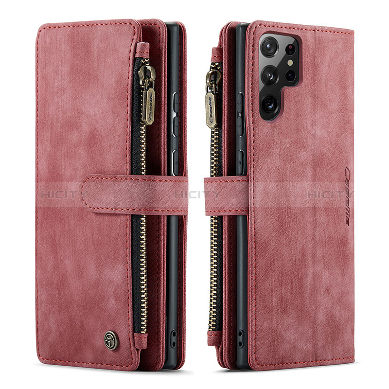 Coque Portefeuille Livre Cuir Etui Clapet C06S pour Samsung Galaxy S25 Ultra 5G Rouge Plus