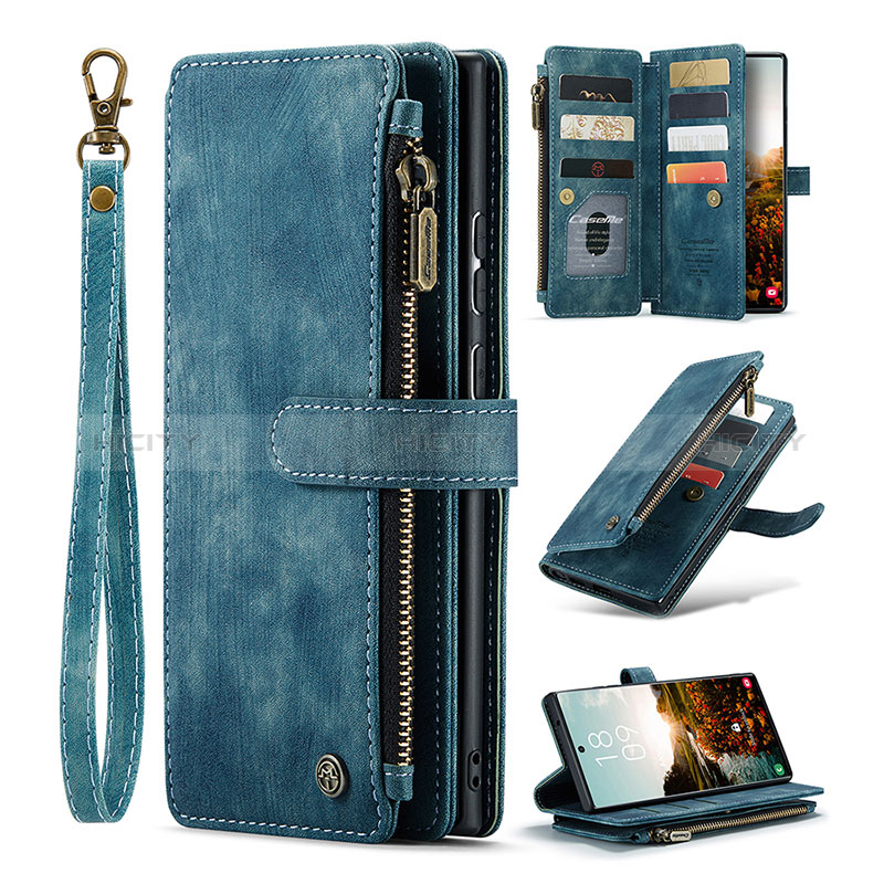 Coque Portefeuille Livre Cuir Etui Clapet C07S pour Samsung Galaxy S24 Ultra 5G Bleu Plus