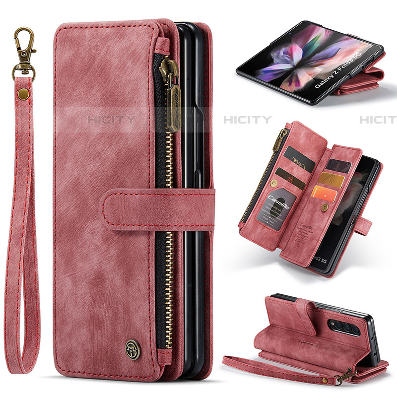 Coque Portefeuille Livre Cuir Etui Clapet CS1 pour Samsung Galaxy Z Fold4 5G Rouge Plus