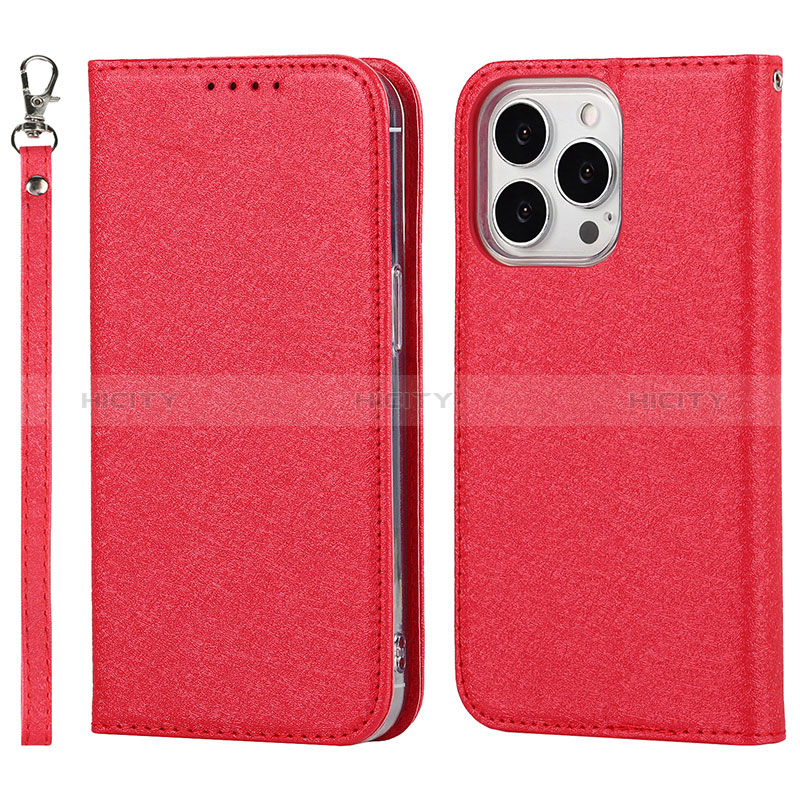 Coque Portefeuille Livre Cuir Etui Clapet D01T pour Apple iPhone 14 Pro Max Rouge Plus