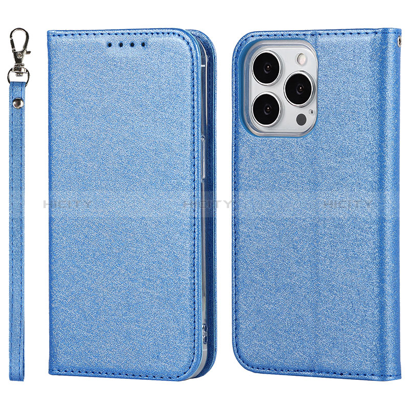 Coque Portefeuille Livre Cuir Etui Clapet D01T pour Apple iPhone 16 Pro Bleu Plus