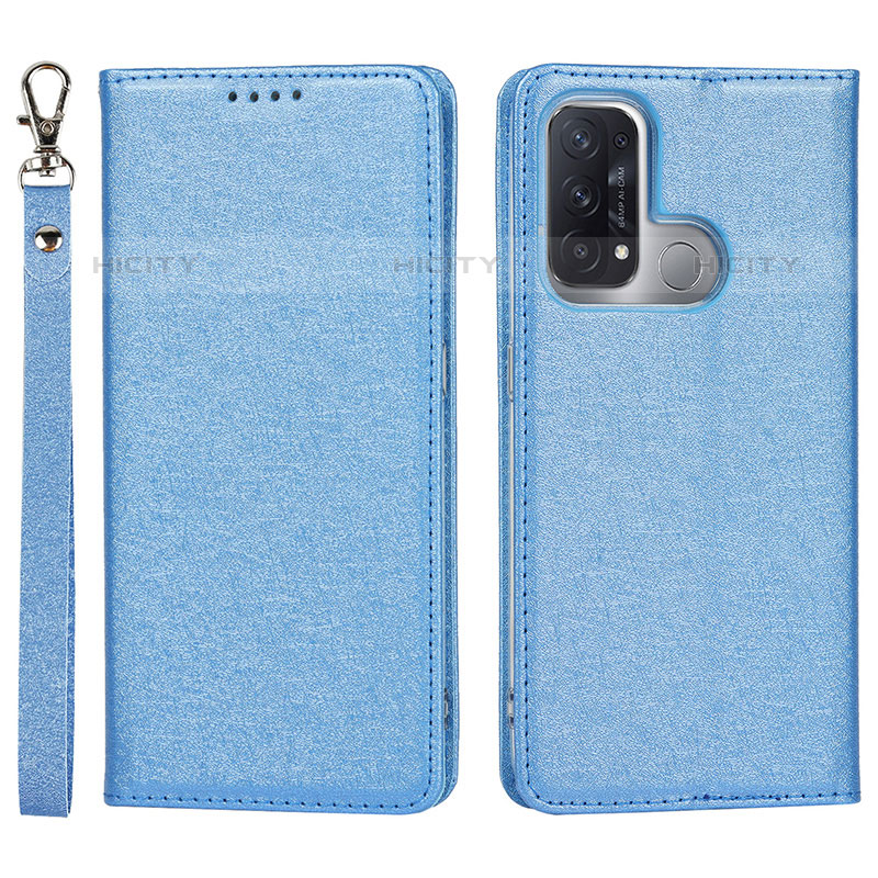 Coque Portefeuille Livre Cuir Etui Clapet D01T pour Oppo Reno5 A Bleu Plus