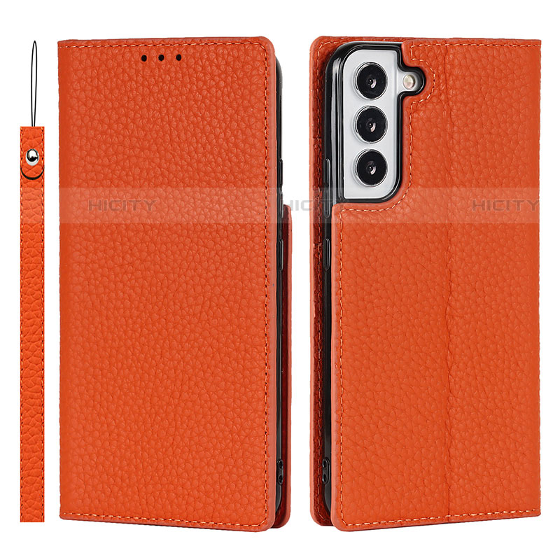 Coque Portefeuille Livre Cuir Etui Clapet D01T pour Samsung Galaxy S21 FE 5G Orange Plus