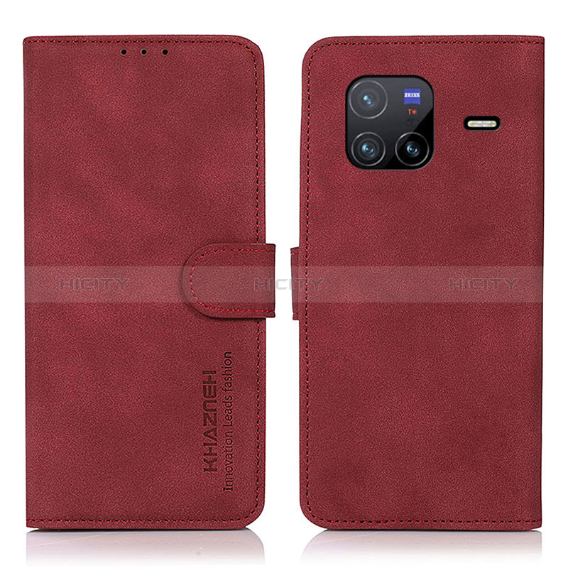 Coque Portefeuille Livre Cuir Etui Clapet D01Y pour Vivo X80 5G Rouge Plus