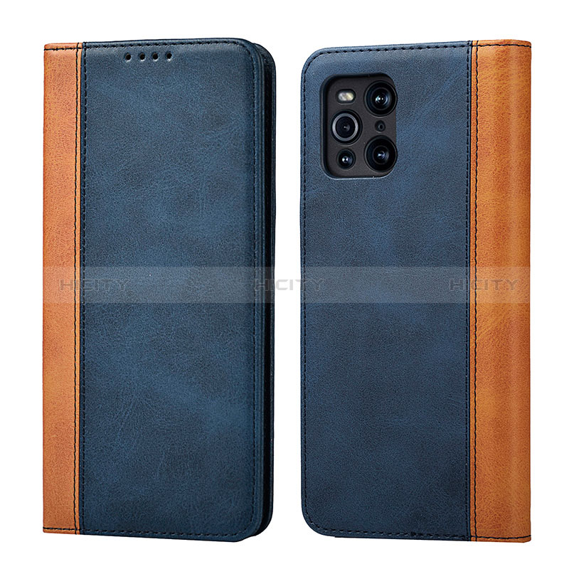 Coque Portefeuille Livre Cuir Etui Clapet D02T pour Oppo Find X3 5G Bleu Plus