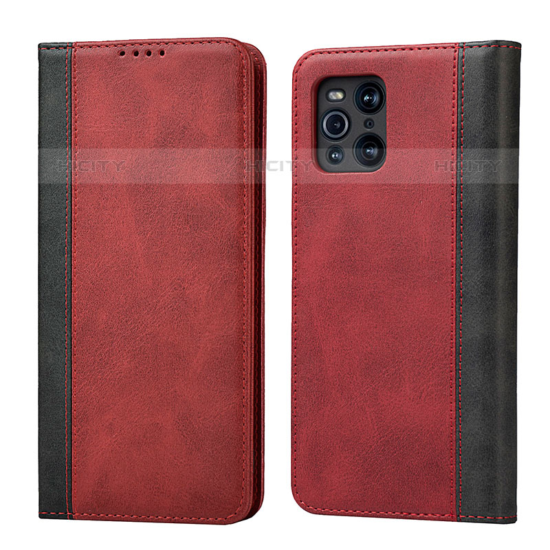 Coque Portefeuille Livre Cuir Etui Clapet D02T pour Oppo Find X3 Pro 5G Rouge Plus