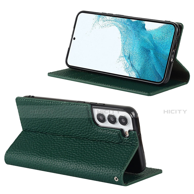 Coque Portefeuille Livre Cuir Etui Clapet D02T pour Samsung Galaxy S21 5G Vert Plus