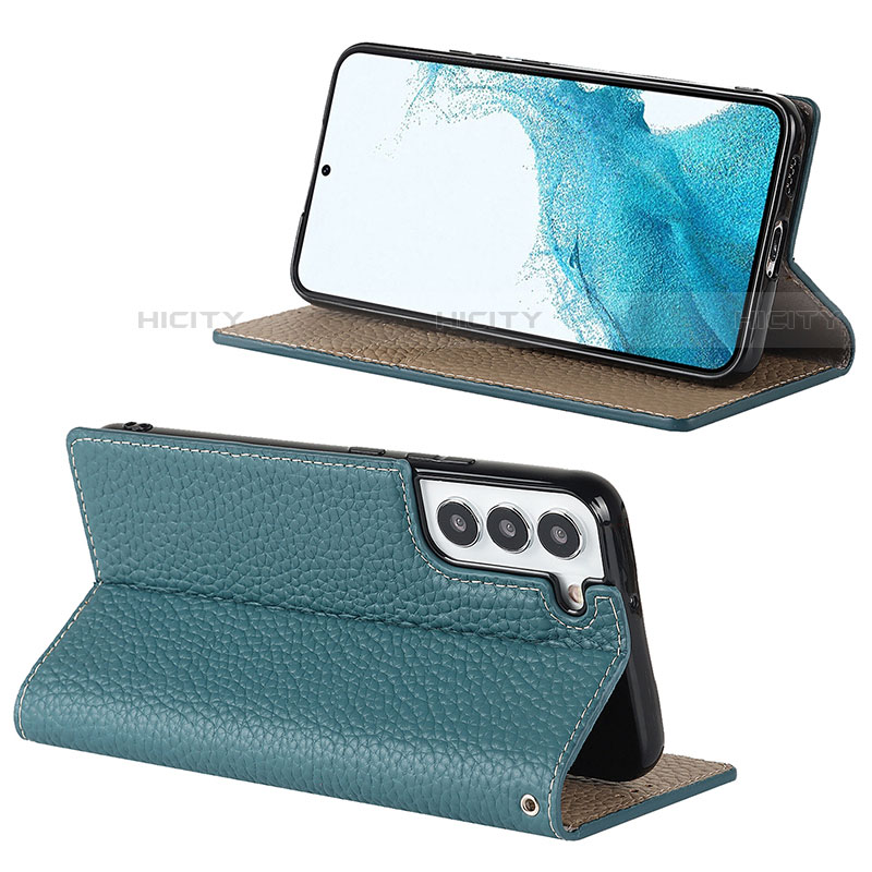 Coque Portefeuille Livre Cuir Etui Clapet D02T pour Samsung Galaxy S21 FE 5G Bleu Clair Plus