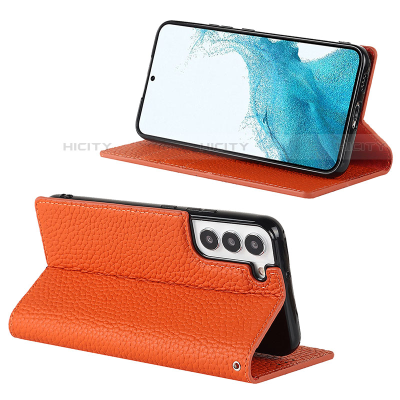 Coque Portefeuille Livre Cuir Etui Clapet D02T pour Samsung Galaxy S21 FE 5G Orange Plus