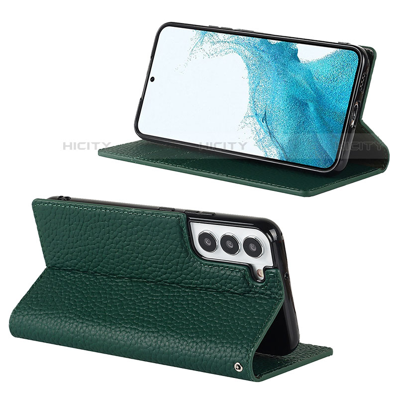 Coque Portefeuille Livre Cuir Etui Clapet D02T pour Samsung Galaxy S22 5G Vert Plus