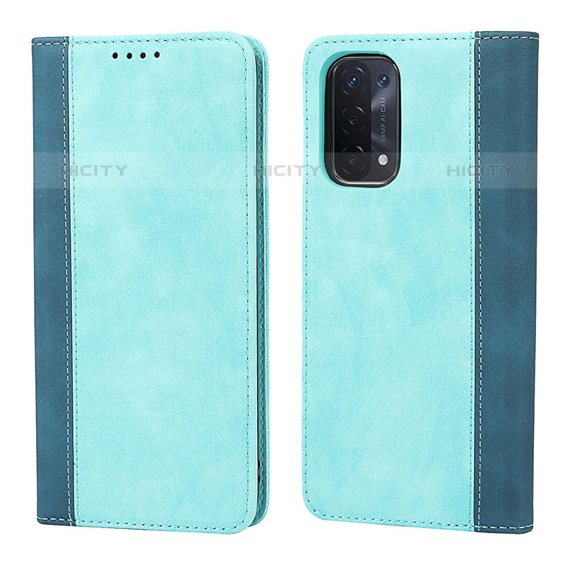 Coque Portefeuille Livre Cuir Etui Clapet D03T pour OnePlus Nord N200 5G Cyan Plus