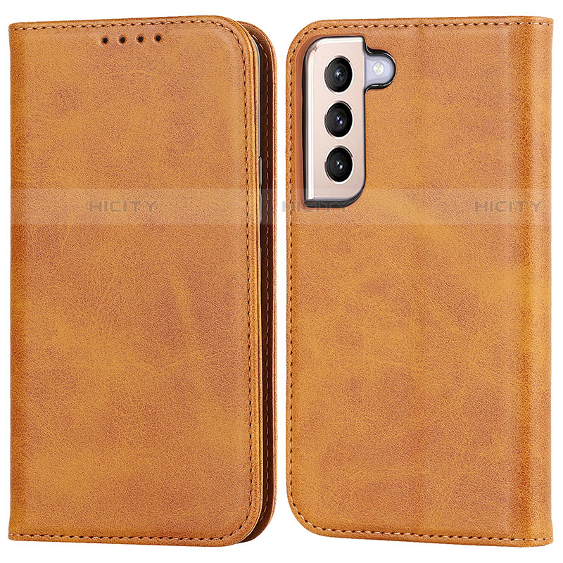 Coque Portefeuille Livre Cuir Etui Clapet D03T pour Samsung Galaxy S21 FE 5G Brun Clair Plus