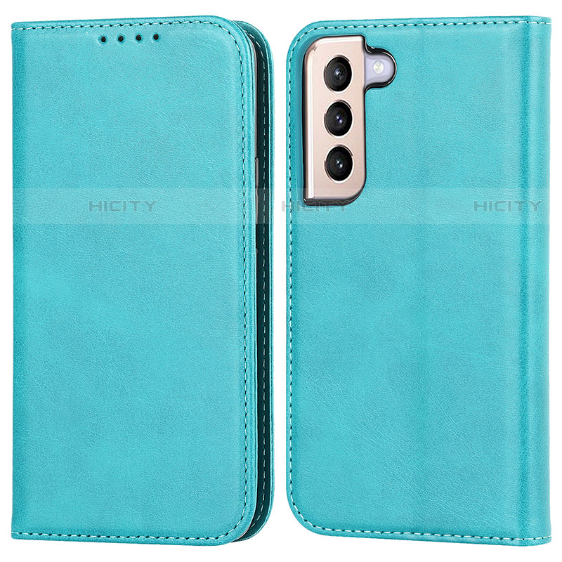 Coque Portefeuille Livre Cuir Etui Clapet D03T pour Samsung Galaxy S21 Plus 5G Bleu Ciel Plus