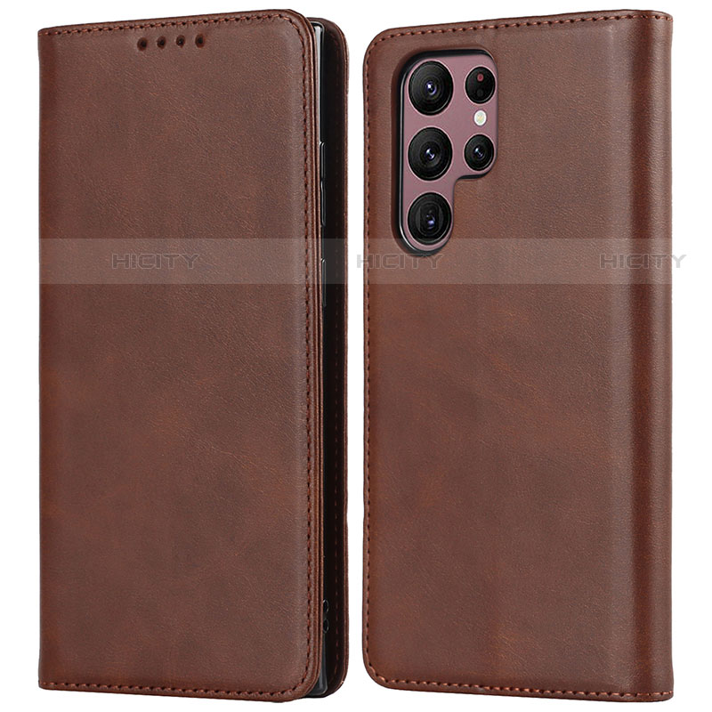 Coque Portefeuille Livre Cuir Etui Clapet D03T pour Samsung Galaxy S22 Ultra 5G Marron Plus