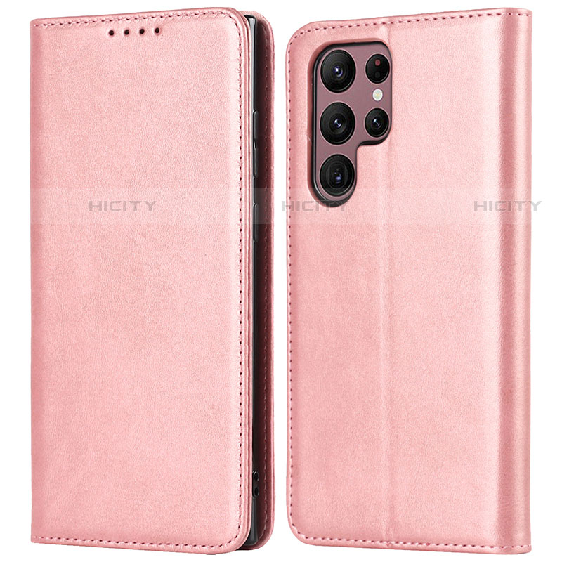 Coque Portefeuille Livre Cuir Etui Clapet D03T pour Samsung Galaxy S22 Ultra 5G Rose Plus